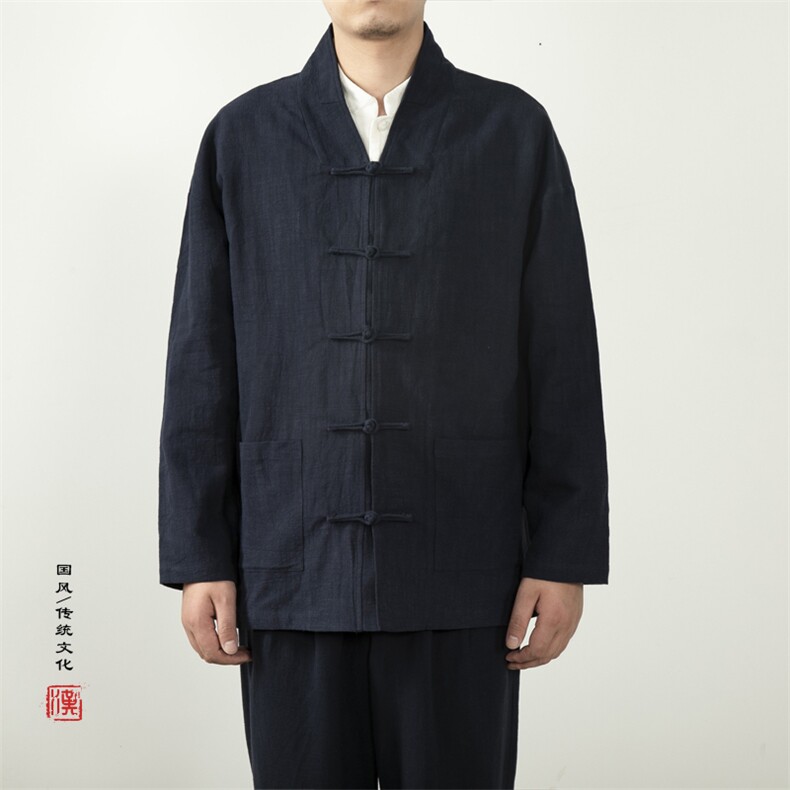 2025秋冬新款风男装棉麻新中式汉服领禅服唐装外套H60P95,男装民族服装,钱塘802