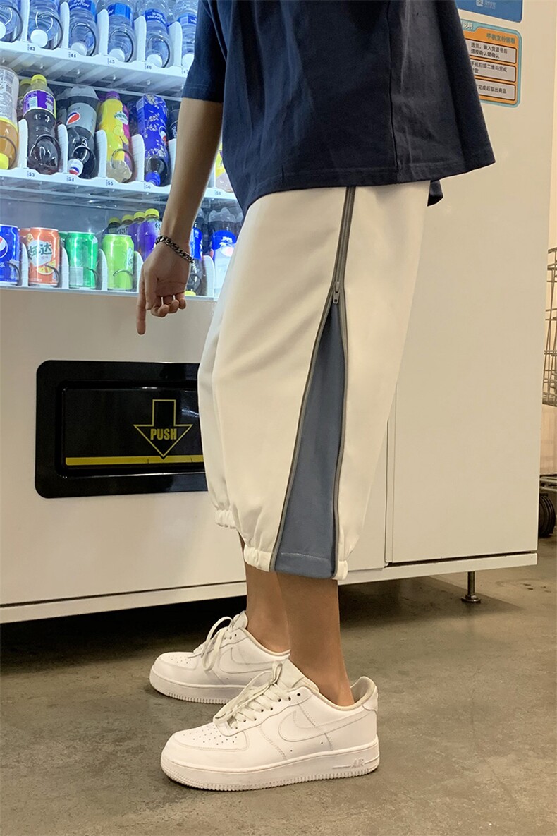 夏季港风拼接拉链宽松运动7分8分6分裤货号B416--QF6P45控58,男装休闲裤,电商A063