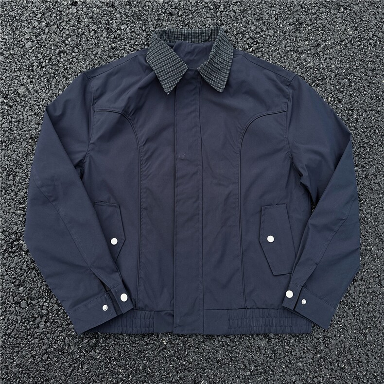 JK733-M-3XL-特P52-美式复古哈灵顿夹克防风翻领撞色格子领外套,男装夹克,星座1811B