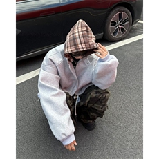 美式复古潮牌格纹连帽棉衣男冬季加厚假两件呢子外套W6278-P85，男装夹克，星座412-2