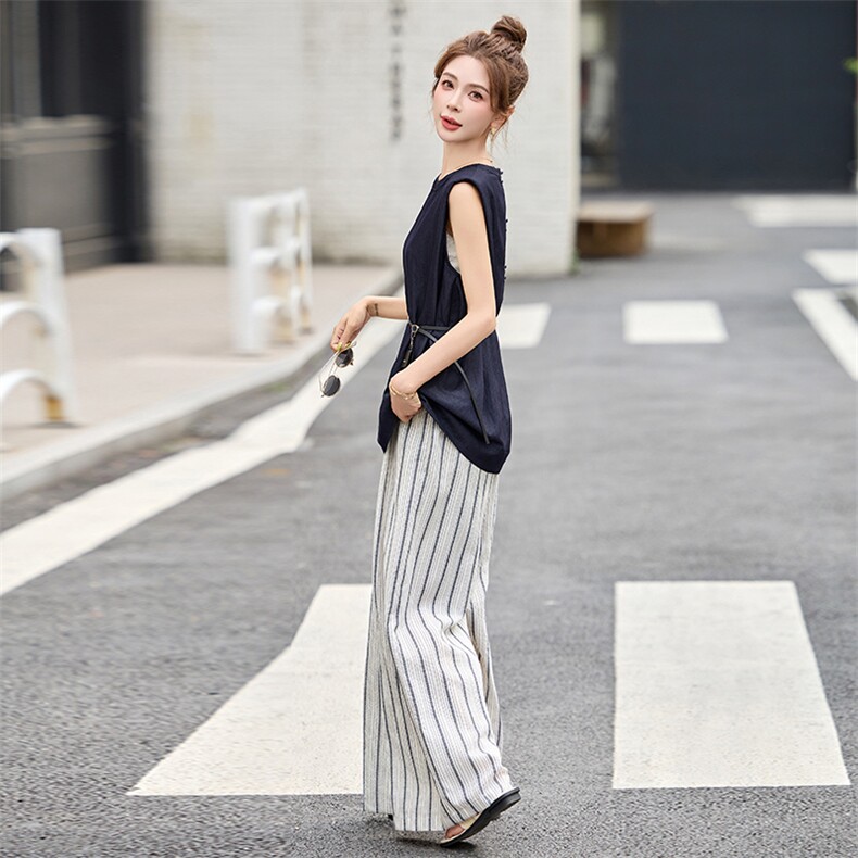 高端欧货牛仔套装女2025年夏季新款气质高级感马甲阔腿裤两件套,女装套装/套裙,然然