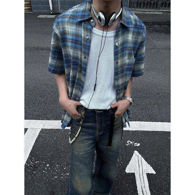 cleanfit格子短袖衬衫男款夏季美式潮牌衬衣薄情侣外套LCD011-p35,男装T恤,星座1008