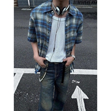 cleanfit格子短袖衬衫男款夏季美式潮牌衬衣薄情侣外套LCD011-p35，男装T恤，星座1008