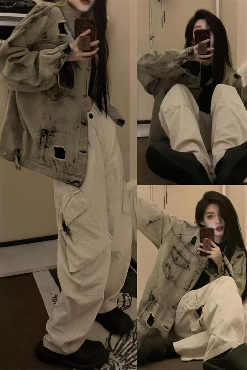 现货5千件男女美式牛仔外套春扎染破坏牛仔衣高街夹克NT521P75,男装工装外套,星座301D-2(原星座1004-1）