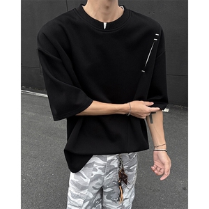 夏季美式宽松高街休闲假两件小V领设计款短袖潮XZ808B-WH061-P48图片