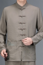 新款唐装男中老年套装风长袖外套中老年中式晨练功居士服装，男装民族服装，电商B212（原钱塘6029）
