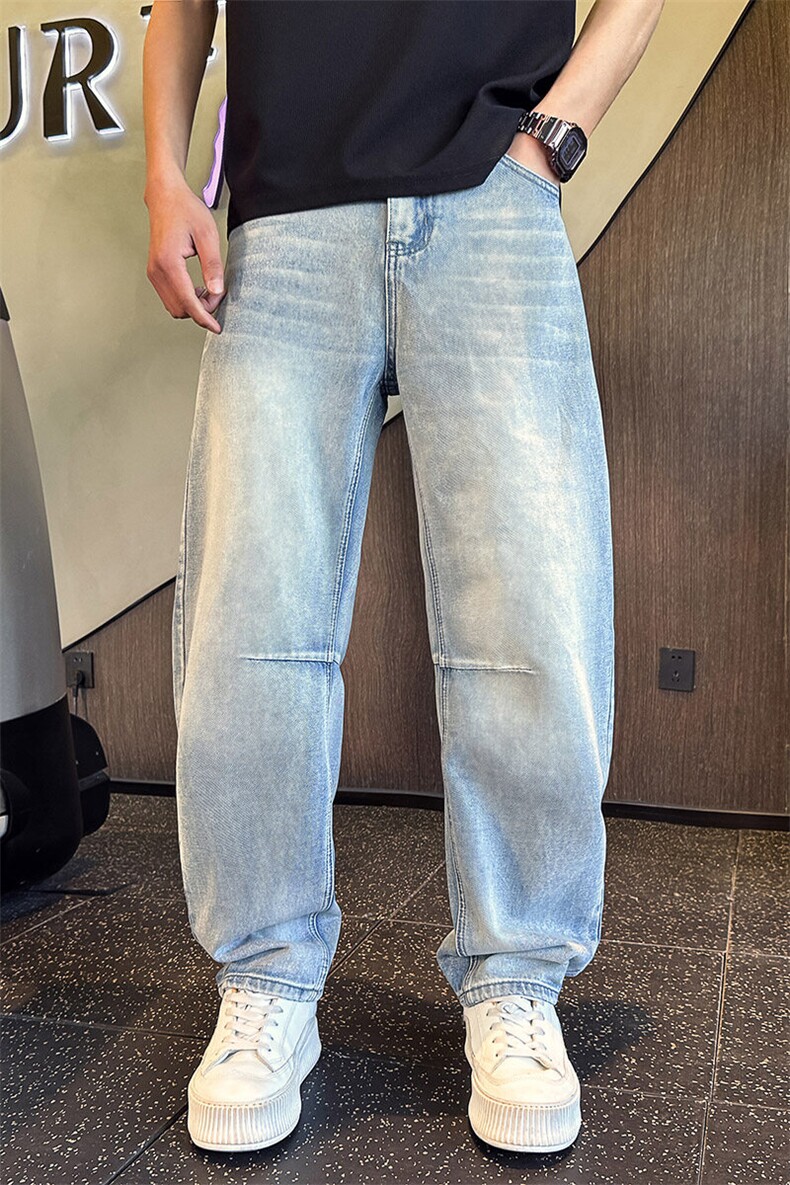 N9803-P982025春夏新款老钱风复古水洗做旧宽松高街牛仔裤男,男装牛仔裤,电商A368