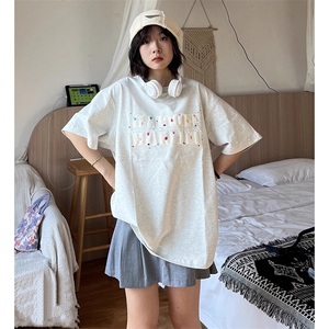 万针全刺绣工艺抖音得物高品质260克重磅纯棉双纱美式高街短袖T恤图片