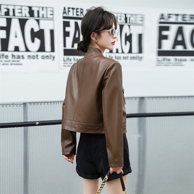 小个子短款PU皮夹克外套女2025春秋新款时尚百搭短款上衣,女装皮衣,潮流依族