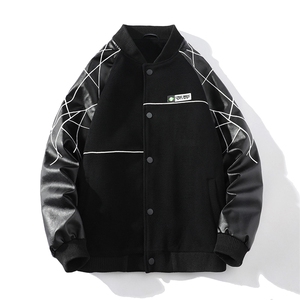 精品秋冬装飞行棒球服男女夹克毛呢拼皮刺绣轻熟JK1701-P115港风B图片
