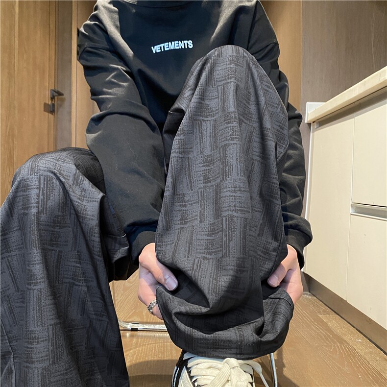 夏季新款潮流格子花纹宽松透气冰丝休闲裤B315-K25661-特P30控58图片