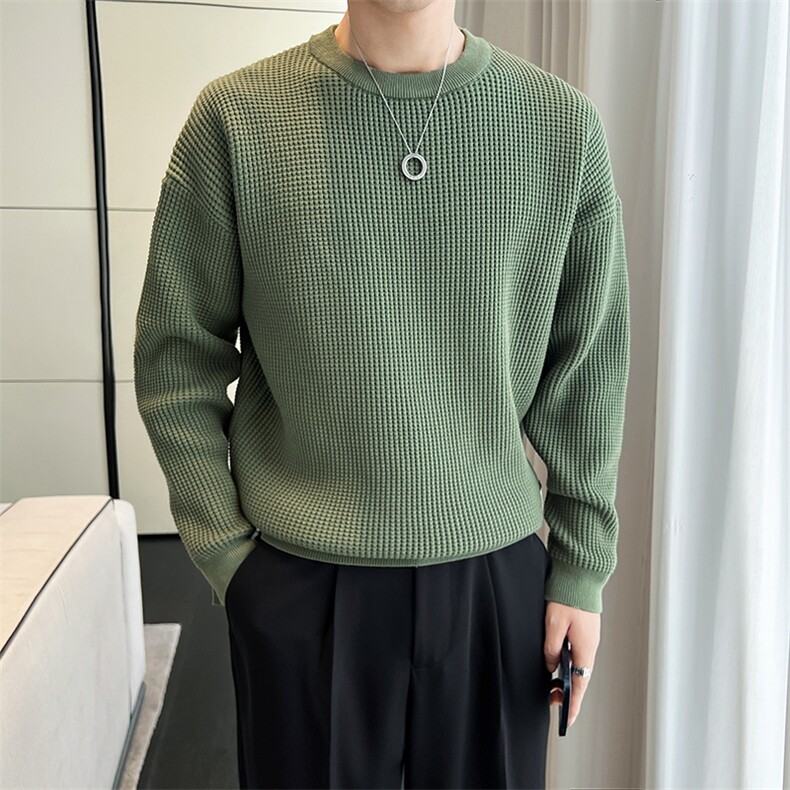 B353MY909P80绿色2025秋冬男士常规版型潮版针织衫套头毛体男,男装针织衫/毛衣,电商B353