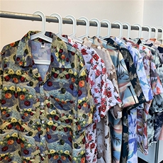 日系古巴领男女印花衬衣扎染短袖休闲冰丝衬衫沙滩度假风2407/P28，男装衬衫，星座506B