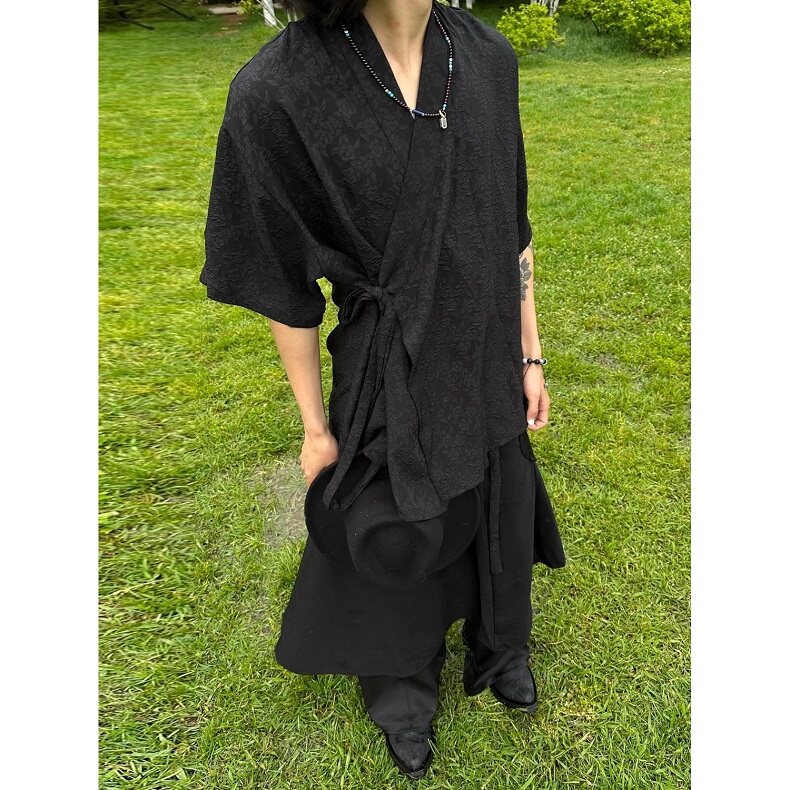 新中式风花卉刺绣短袖衬衫男夏季道袍绑带衬衣外套C567,男装T恤,星座1116A（原606A-3）