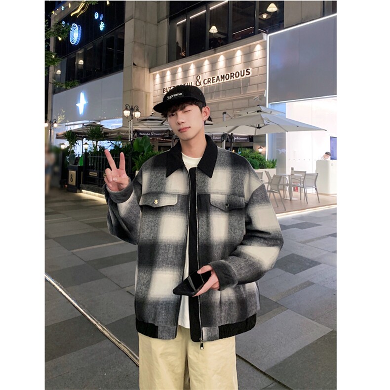 2025秋新毛呢格子撞色翻领夹克外套男港风705-1-W8822-P80控110,男装夹克,星座705-1