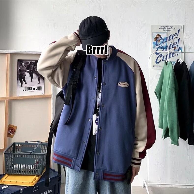 秋冬美式拼色棒球服外套男韩版潮流宽松休闲潮飞行员夹克RW13P50,男装夹克,星座1116-2