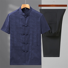 风男士套装衣服短袖唐装汉服夏季暗花纹两件套t恤CM228-P105，男装民族服装，星座1105-3
