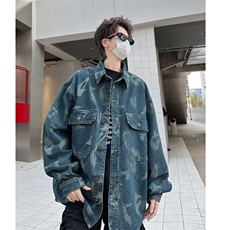常规款春秋复古刮痕牛仔外套男款格子翻领青年潮外穿HH8862P62，男装工装外套，星座1013-5