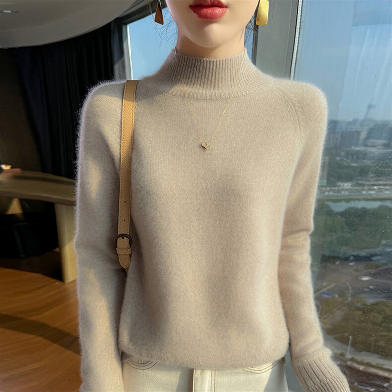 2025舒适百搭简约秋冬半高领纯色,女装羊绒衫,更慕羊绒