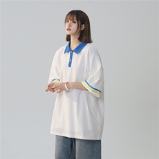 2025夏季新款拼接条纹蓝白色短袖polo杉T恤T1027/P45控59-100棉，男装T恤，电商A148-1