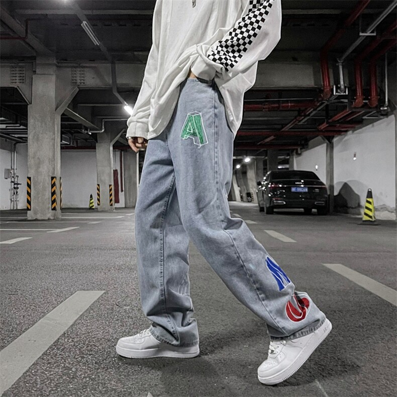 2023新款欧美vibe风裤子高街ins刺绣复古hiphop牛仔裤K2671-P42,男装牛仔裤,星座512-2