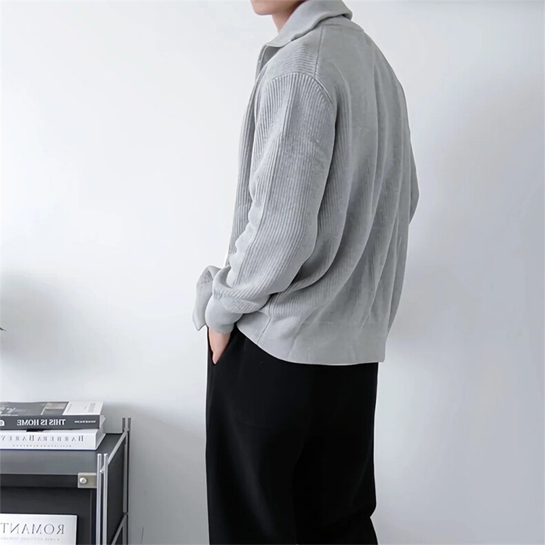 抖音得物保暖立领拉链针织外套秋冬宽松慵懒风纯色毛衣上衣AM02,男装针织衫/毛衣,电商A443