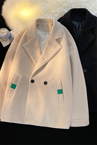 N6138/P85秋冬毛毯平铺西服双排扣毛呢大衣男呢料夹克外套呢子图片