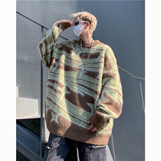 秋冬慵懒风圆领宽松休闲针织衫美式潮牌撞色软糯毛衣男M1616-P48，男装针织衫/毛衣，星座512-4