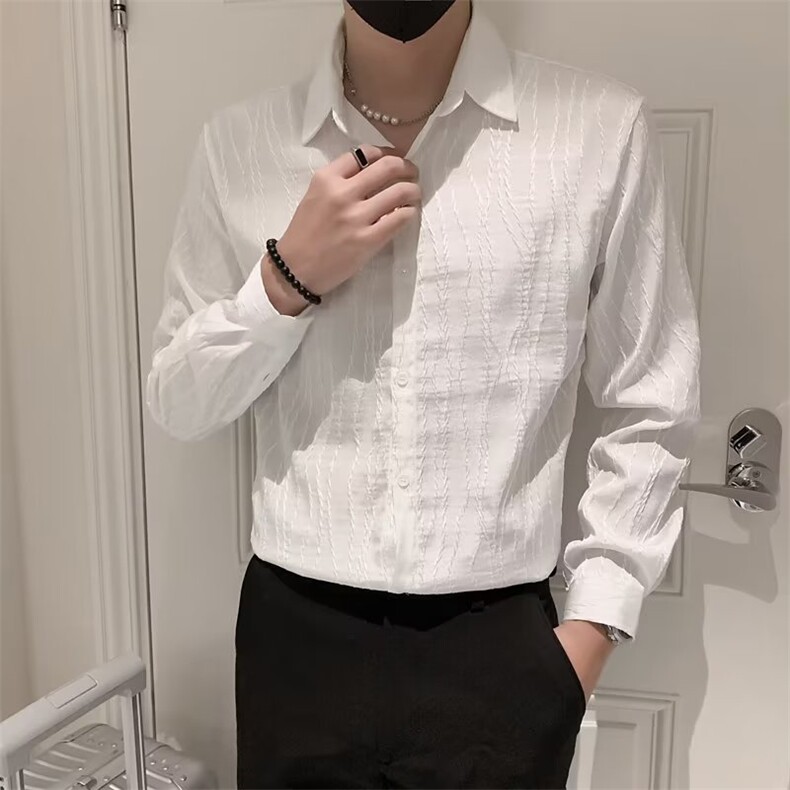 春夏高级感新款提花痞帅男士长袖衬衫男修身上衣CS306-P45图片