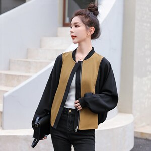 拼接撞色棒球服外套女秋季新款2022百搭休闲拉链开衫夹克短上衣潮图片