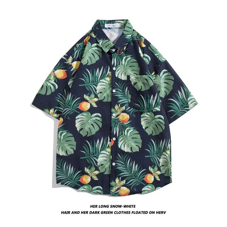 花卉叶子满印夏威夷风衬衣潮牌宽松街头百搭衬衫，男装衬衫，星座506B