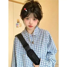日系轻奢感格子衬衫外搭女春秋2025新款宽松休闲设计感小众长袖潮，男装衬衫，星座1210-1