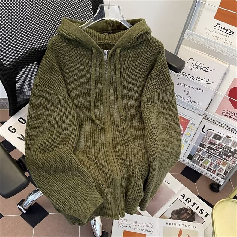 秋款男连帽毛衣拉链抽绳宽松针织衫休闲外套M264P65,男装针织衫/毛衣,星座1013-1