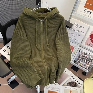秋款男连帽毛衣拉链抽绳宽松针织衫休闲外套M264 P65图片