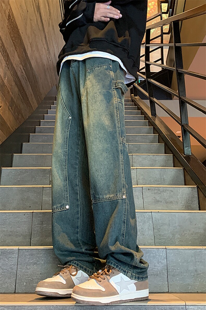 抖音现货稻草黄宽松牛仔裤男GK07-P55限价68,男装牛仔裤,星座310A-1