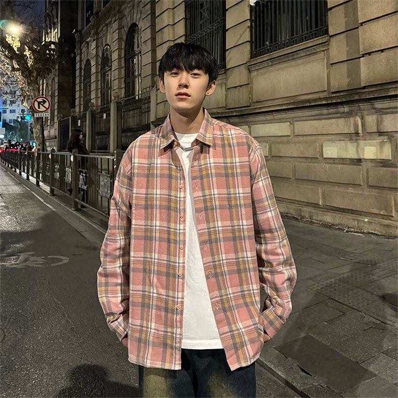 有货（自家图）纯棉高品质格子衬衫男ins长袖CS001-p55控68,男装衬衫,星座218-5