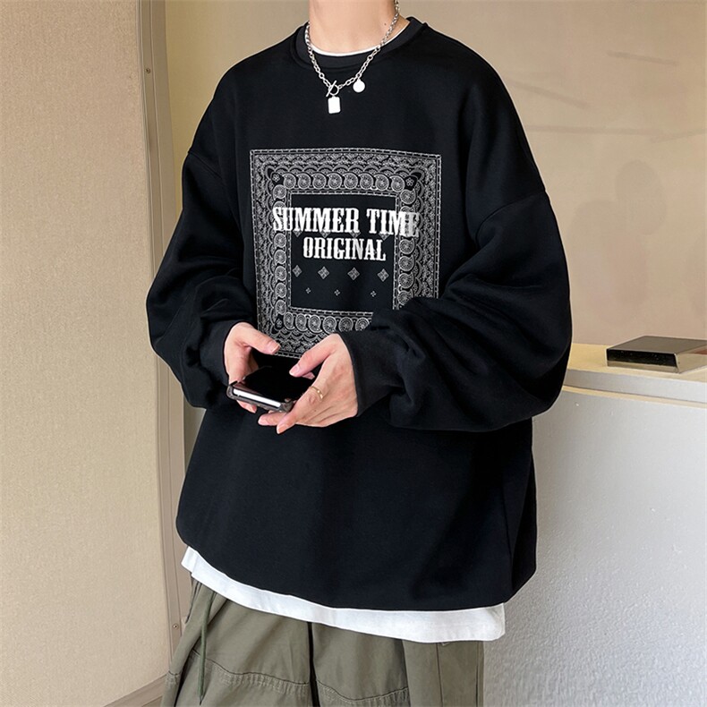 秋季新款圆领卫衣男秋季腰果花宽松套头大码外套A071-W559-P40，男装卫衣，电商A071