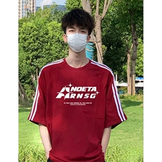 抖音得物高品质二开240克宽松纯棉美式潮牌三条杠织带短袖T恤，男装T恤，电商A486-1
