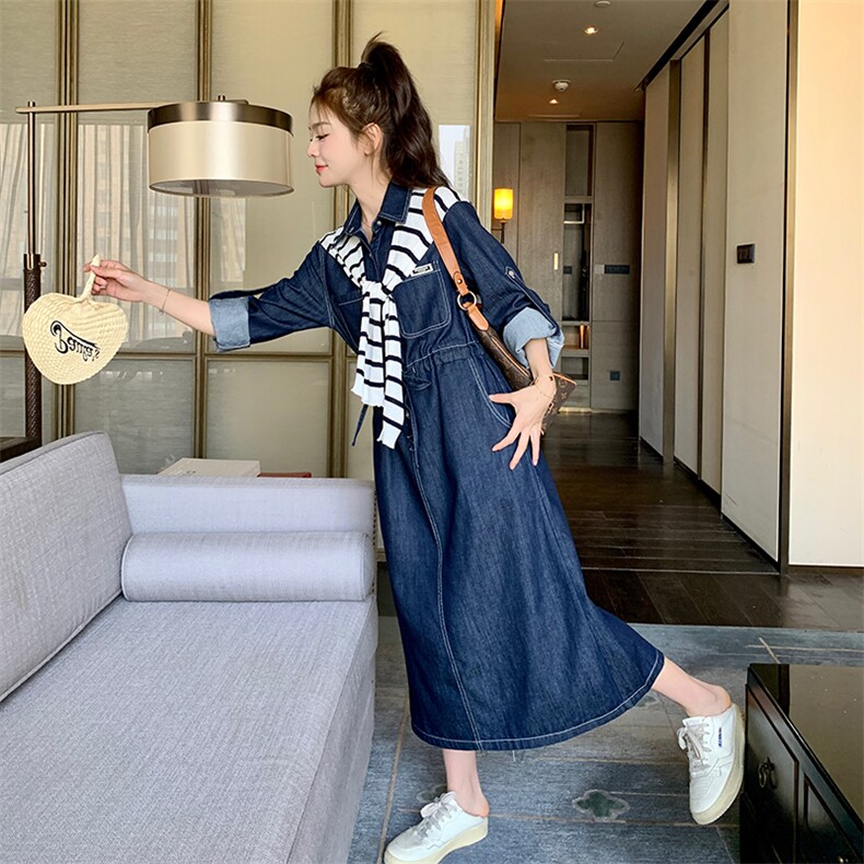 俏皮小个子牛仔连衣裙女2025春新款韩版收腰显瘦少女感减龄衬衫裙图片