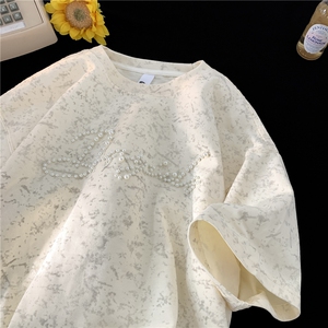 300克创意珍珠LOGO假两件短袖T恤半袖男女 815A-BT13-P45控68图片