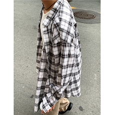 格子衬衫男长袖春季宽松休闲衬衣翻领复古cleanfit外套828P50，男装衬衫，星座710