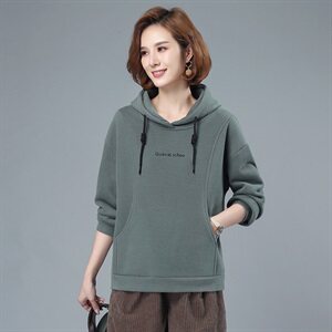 加绒加厚卫衣女2021新款秋冬韩版宽松大码套头中年40岁妈妈连帽图片