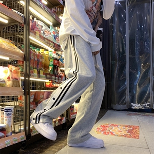 美式休闲排扣裤男春季直筒卫裤2025宽松垂感阔腿裤潮牌篮球运动裤