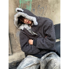 网图美潮大毛领兔耳朵座山雕棉服外套W1932/特P105，男装棉衣，电商B350