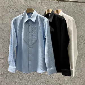 定制暗纹提花面料长袖衬衣风琴褶皱礼服衬衫男蓝色C9925-P73图片