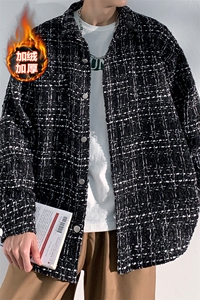 宽松加绒加厚夹克男潮流千鸟格翻领长袖外套J25025J加绒-P80控118图片