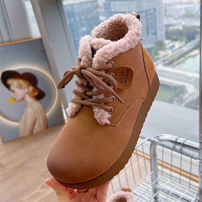 加绒平底雪地靴2024冬季新款休闲棉鞋复古百搭女鞋厚底增高靴子女，女鞋雪地靴，电商A223