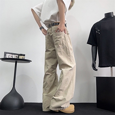 美式街头设计感工装裤男装复古直筒vintage阔腿微喇裤FX997P52，男装工装外套，星座1013-1
