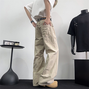 美式街头设计感工装裤男装复古直筒vintage阔腿微喇裤FX997 P52图片