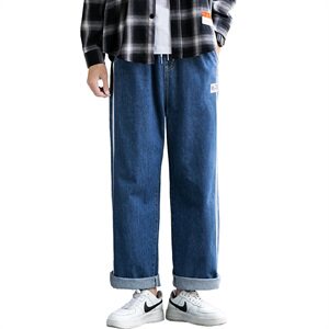 男士牛仔直筒宽松2021新款韩版潮秋条休闲阔腿长裤C402-K068-P45图片